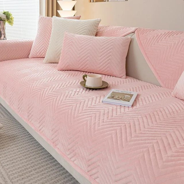 Rutschfester, gesteppter Sofabezug aus Plüsch in Pink, universelles Rückenlehnentuch für L-förmige Sofas, Breite: 70 cm, Höhe: 70 cm - Bild 1