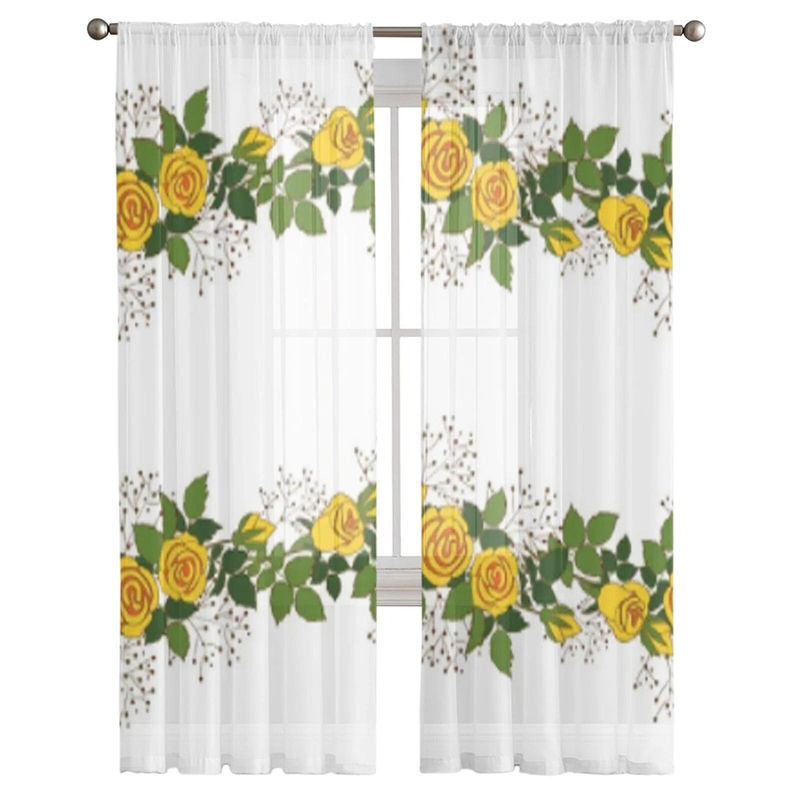 Transparenter Voile-Vorhang von A Family Of Home Textiles mit gelben Rosen-Dekor in Weiß und Gelb, Breite: 135 cm, Höhe: 114 cm - Bild 3