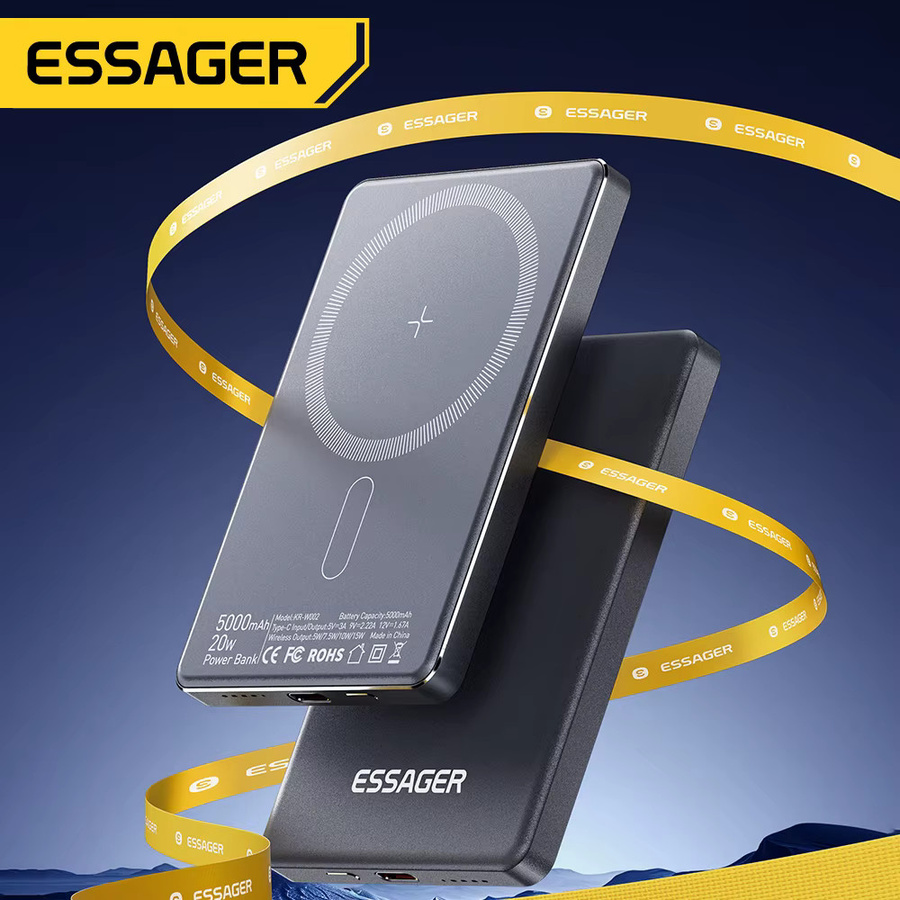 Essager Magnetische Powerbank mit 5000 mAh und 20 W Schnellladung für MagSafe, kabellose externe Akku für iPhone 15 14 13 12 in Schwarz oder Grau - Bild 2