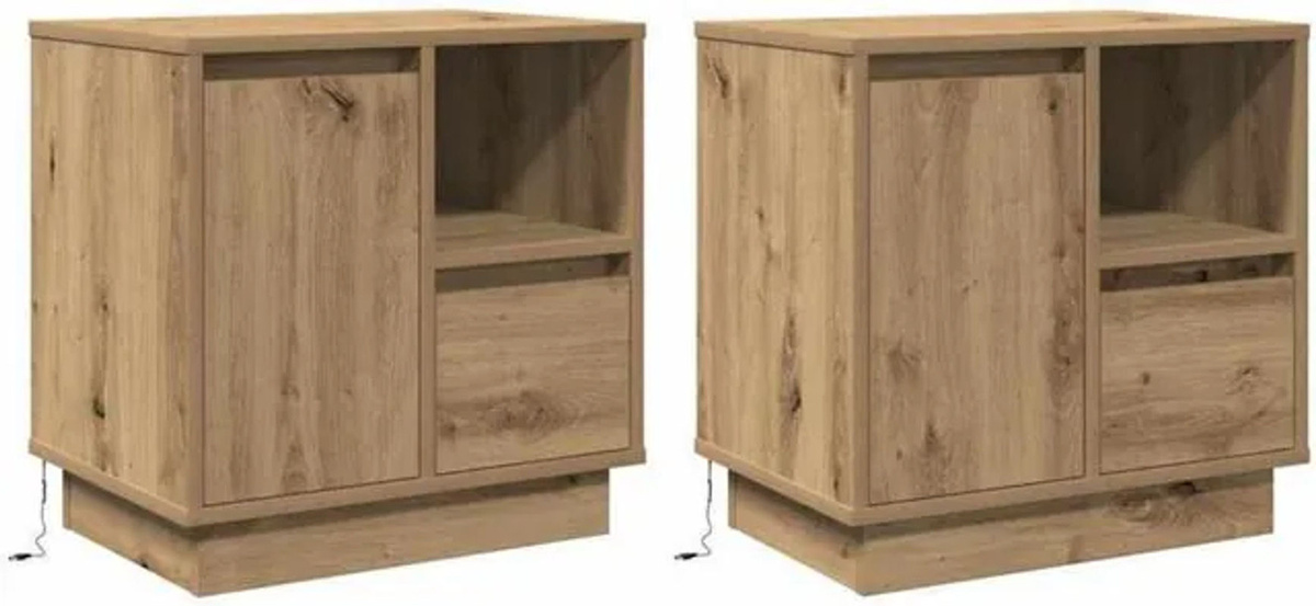 Vidaxl Set 2 Nachttische Eiche Natur Braun Modern Minimalistisch B/T/H: 50 x 34,5 x 50 cm - Bild 1