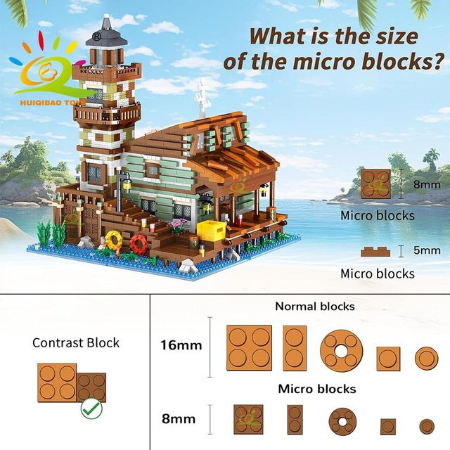HUIQIBAO City MINI Fischerdorfhütte, Mikro-Bausteine, mit Lichtset, ab 6 Jahren - Bild 1