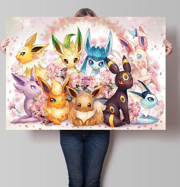 TAKARA TOMY Pokemon Eeveelutions Wandkunst mit Eevee und floralen Elementen im klassischen Design - Bild 1