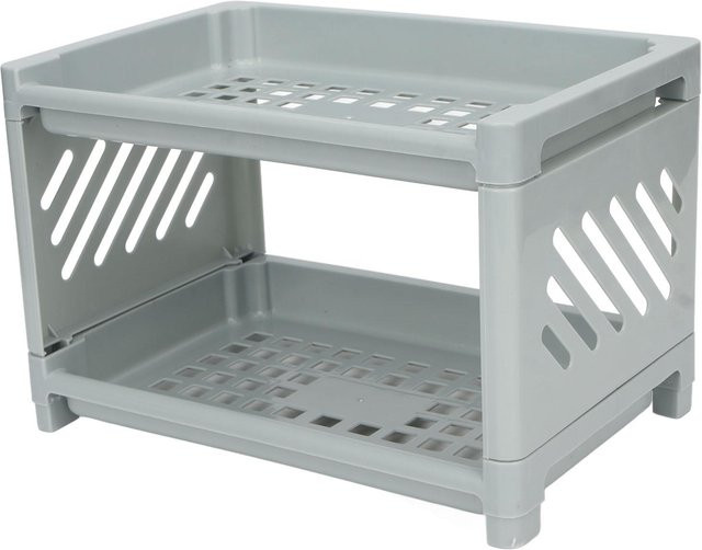 Koogeelife Schreibtisch Organizer Aufbewahrungsregal mit 2 Ebenen in Grau aus Kunststoff - Bild 1