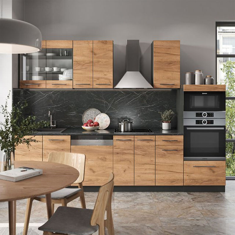 Vicco Küchenzeile Fame-Line in Goldkraft Eiche und Anthrazit mit Hochschrank, Breite: 300 cm - Bild 1