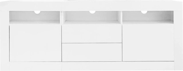 okwish TV Schrank in Hochglanz Weiß mit LED App Steuerung, Schubladen und Türen, B/T/H: 160 x 35 x 60 cm - Bild 1