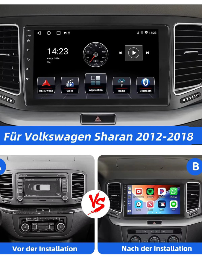 ESSGOO Android 14 Autoradio mit 9 Zoll Touchscreen für VW Sharan II 7N und Seat Alhambra 2 (2010-2021), 4+64G, Schwarz, Wireless Apple Carplay, Android Auto, GPS, Wifi, Bluetooth, USB, Mirror Link - Bild 5
