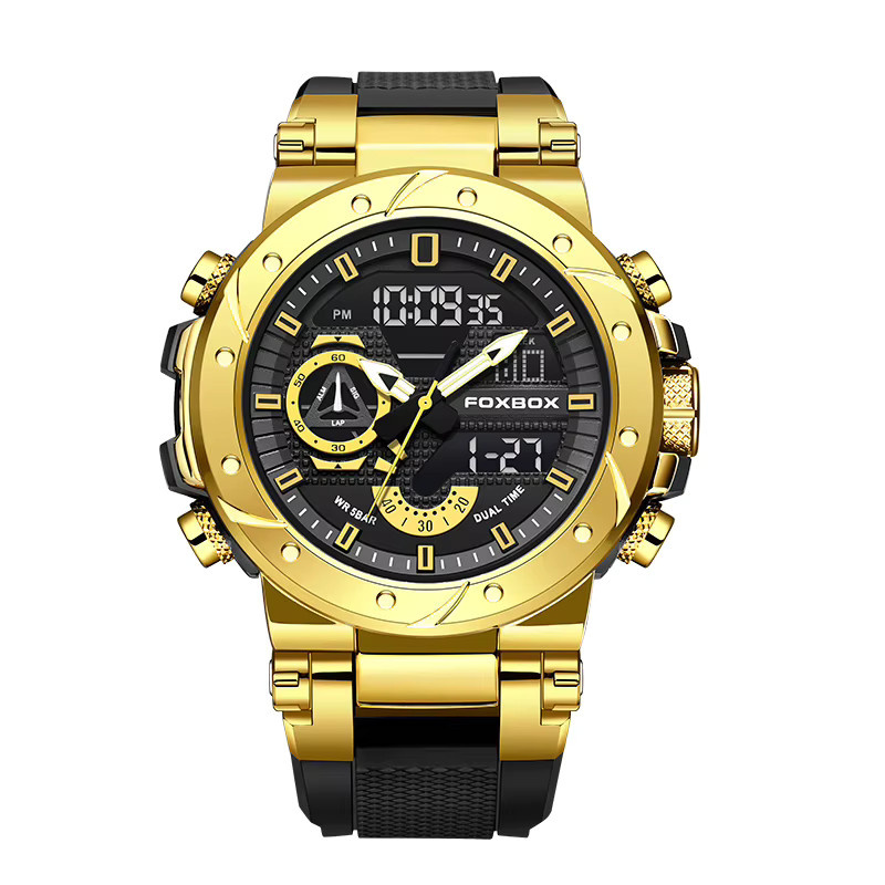 FOXBOX Armbanduhr Chronograph, Quarz, Leder, Herren, Schwarz, Gold - Bild 7