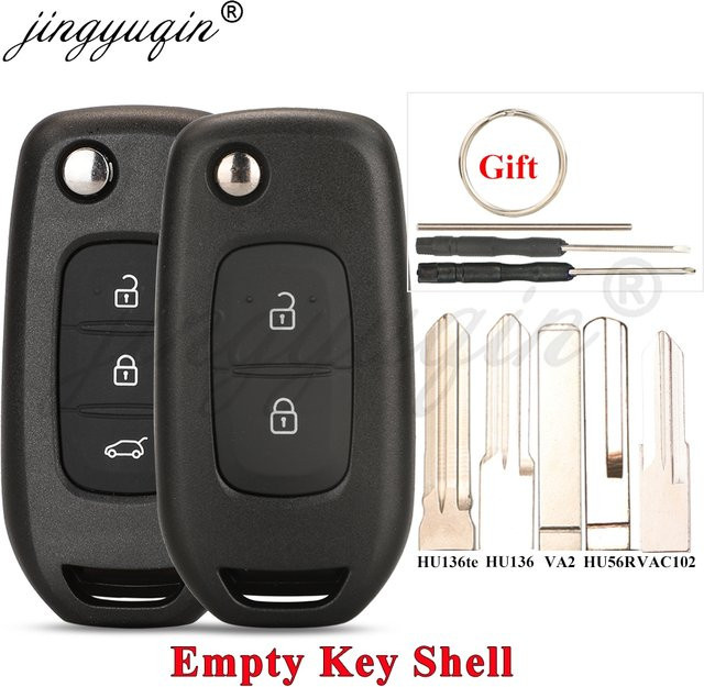 jingyuqin Klappschlüssel Gehäuse für Renault Megane 3, Logan 2, Kadjar, Captur, Symbol und Dacia Duster, 2/3 Tasten, Schwarz - Bild 1