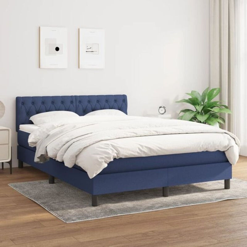 Boxspringbett mit Matratze von vidaxl in Blau, Modernes Design aus Stoff und Holzwerkstoff, B/T: 140 x 200 cm - Bild 1