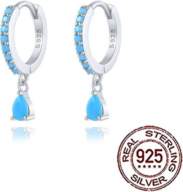 CWWZircons Ohrringe, Creolen, 925 Sterlingsilber, blau, Türkis, Damen - Bild 1