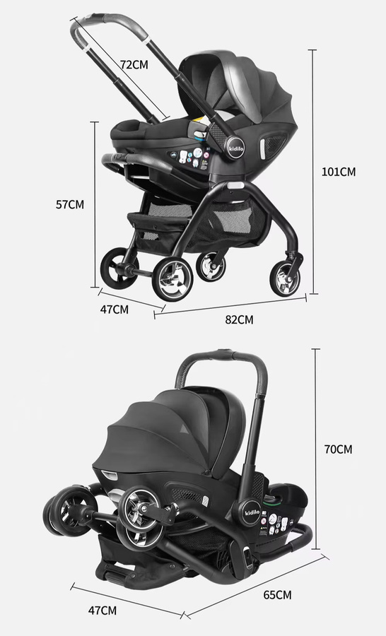 Kodilo Baby-Kinderwagen mit Hard-Schlafkorb in Blau, beidseitig fahrbar und einfach zu bedienen - Bild 5