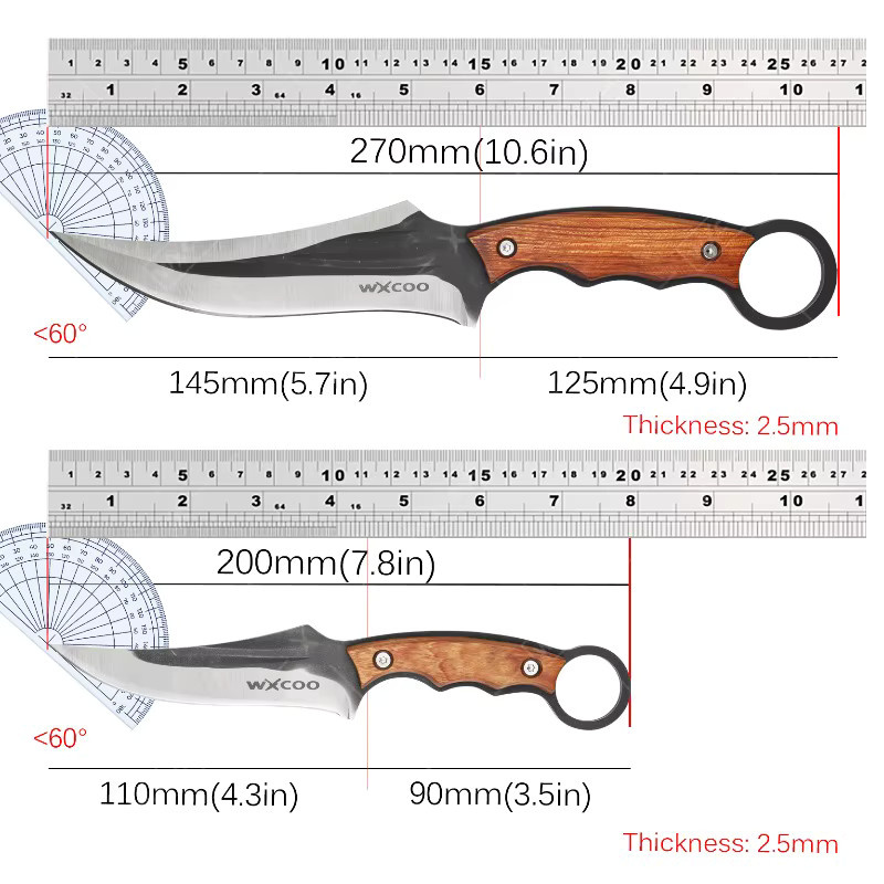 WXCOO Multifunktionales handgeschmiedetes Küchenmesser aus Edelstahl in Silber mit Holzgriff als Grillmesser, Metzgermesser und Fleischbeil - Bild 5