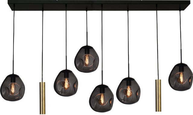 Masterlight Lava 6/2 Pendelleuchte 8-flammig mit Glas in Rauchgrau und Messing antik - Bild 1
