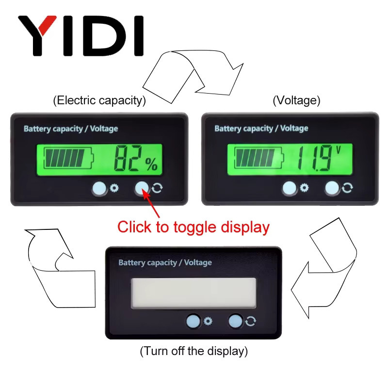 YIDI Digitales DC Voltmeter mit LED Kapazitätsanzeige für Blei-Säure, LiFePO4 und Lithium Batterien, 12V 24V 36V 48V, in Schwarz oder Weiß - Bild 2