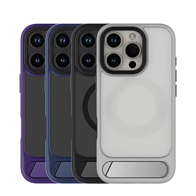 MagSafe Handyhülle mit Metallhalterung für iPhone 17 Pro Max, 16 Pro, 15, 14, 13 in Purple, mattiert für kabelloses Laden - Bild 3