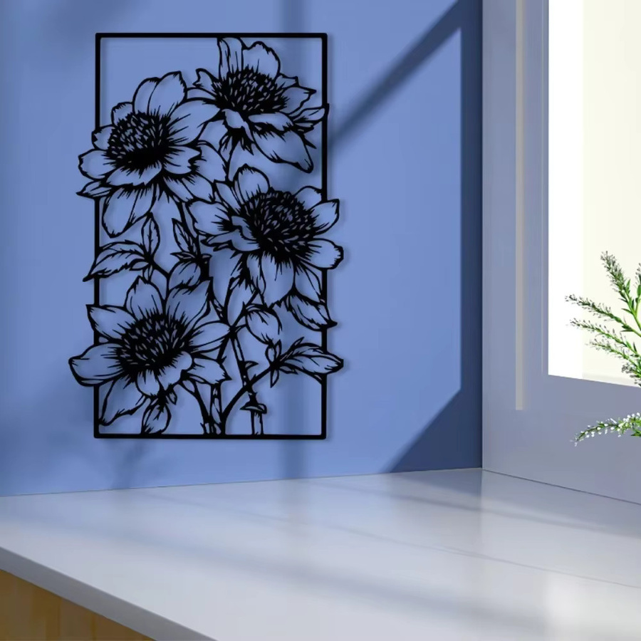CIFBUY Vintage Blumen Wandkunst aus Metall in Schwarz als florale Metalldekoration für Innen- und Außenbereiche - Bild 2