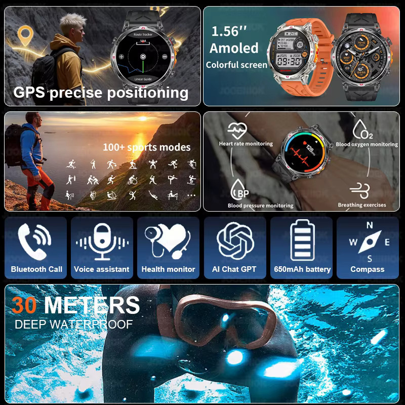 ChiBear T-Rex3 Ultra GPS Smartwatch in Orange mit Kompass, Höhenmesser, Barometer und 5ATM Wasserdichtigkeit - Bild 3