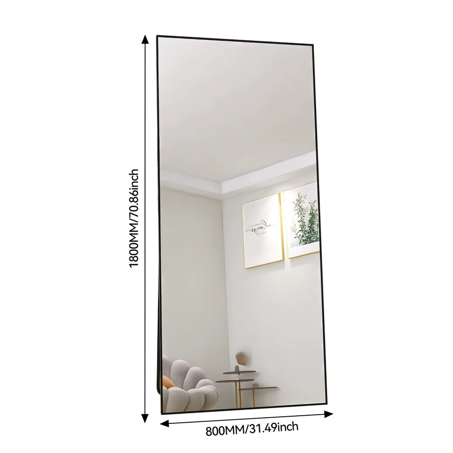 Superaly Ganzkörperspiegel mit Aluminiumrahmen in Gold oder Schwarz, Wandspiegel und Standspiegel aus bruchsicherem Glas, Breite: 80 cm, Höhe: 180 cm - Bild 2