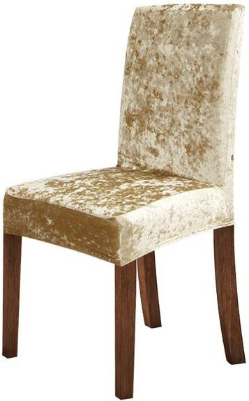 Leorate Stuhlhussen aus glänzendem Samtstoff mit Stretch-Anteil in Beige, Universalgröße für Esszimmerstühle - Bild 1