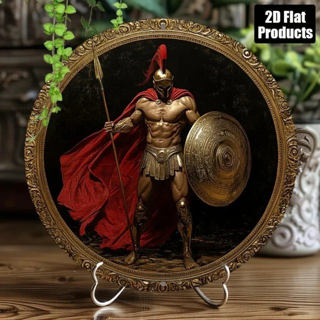 Metall-Wandkunst Spartan Warrior von CIFBUY, rundes Wandbild aus Metall in Rot und Multicolour, Durchmesser: 20 cm - Bild 1