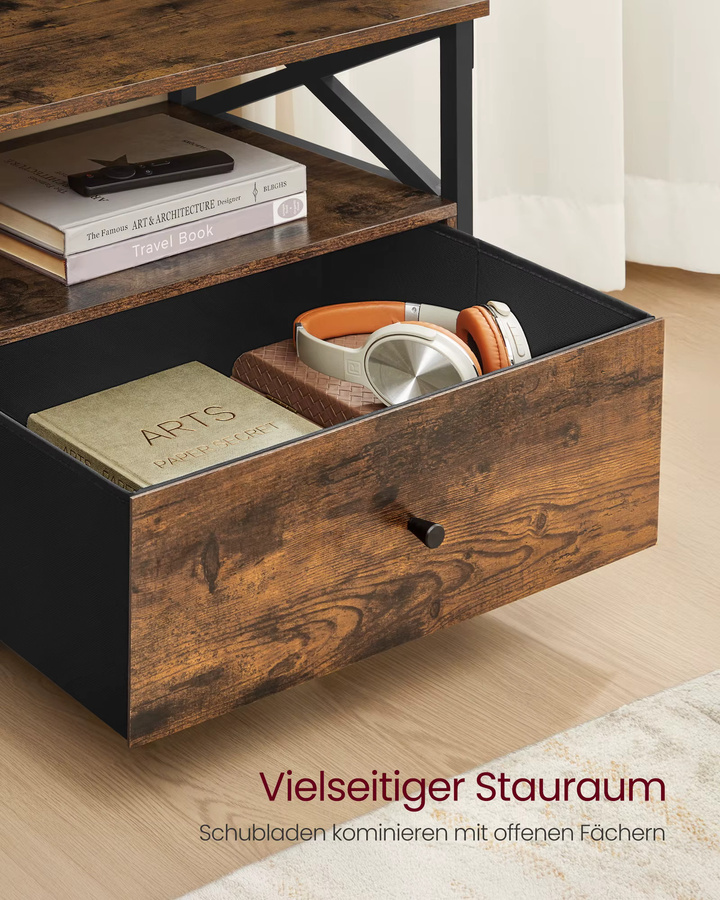 VASAGLE TV-Schrank Lowboard im Industrial Design mit 3 Stoffschubladen und 3 offenen Fächern in Schwarz-Braun Matt für Fernseher bis zu 80 Zoll - Bild 4