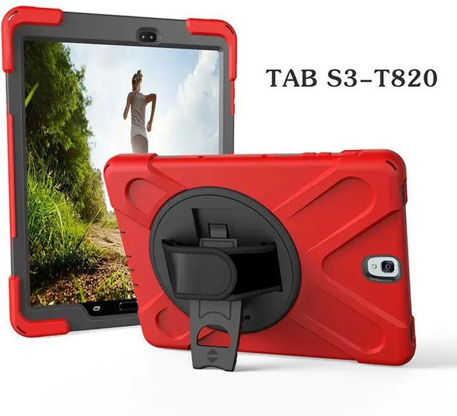 Stoßfeste Silikon Schutzhülle mit 360 Grad drehbarer Handschlaufe für Samsung Galaxy Tab S3 9.7 SM-T820 T825 in Rot - Bild 1