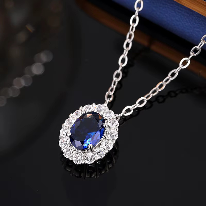 Huitan Halskette mit Anhänger, Silber, blauer Zirkonia, Damen - Bild 5