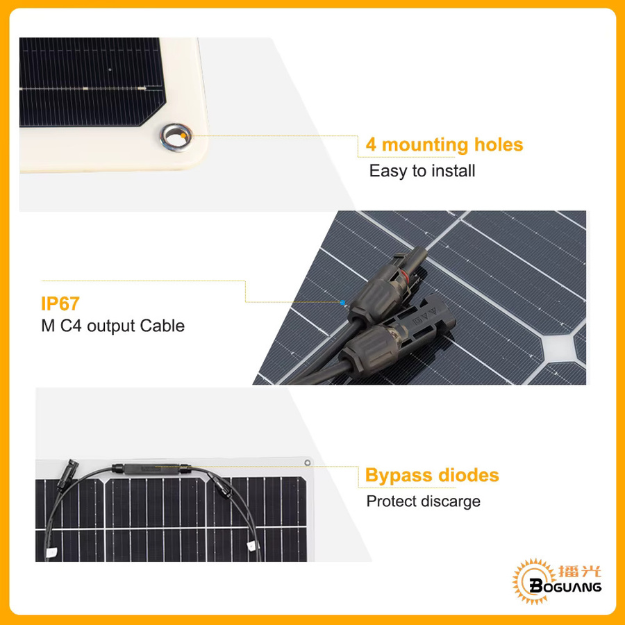 xinpuguang Solarpanel Komplettset Flexibles Photovoltaik-Set in Schwarz für Boot, Wohnmobil und Camping mit 100W Laderegler - Bild 3