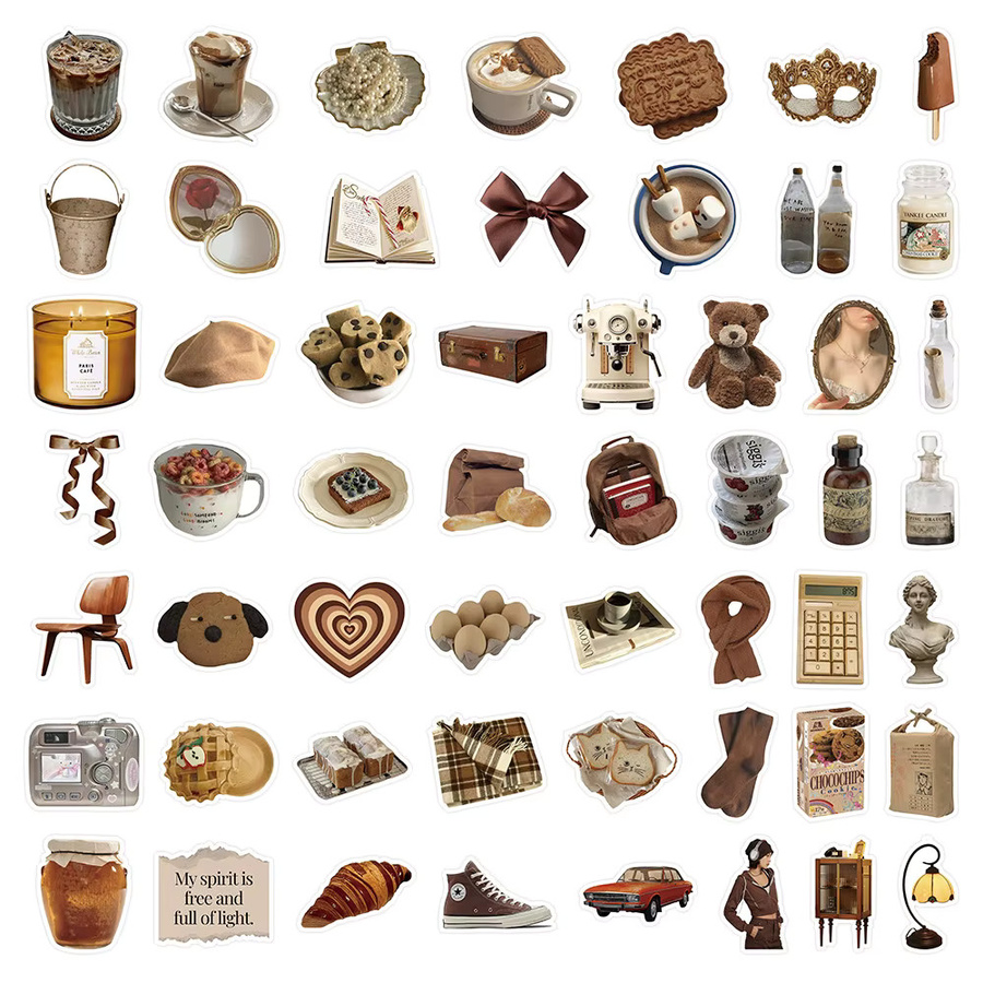 54 Stück braune INS-Ästhetik-Aufkleber aus Papier für Schreibwaren und Geschenkverpackungen von Golden Memory Stickers Store - Bild 3
