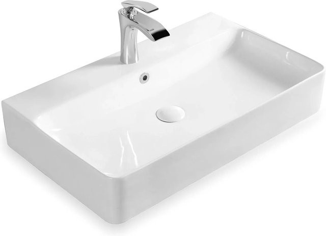Stilform Berlin Waschbecken aus Keramik mit Hahnloch für Wandmontage oder Aufsatzmontage, B: 70 cm, T: 42,5 cm, H: 13,5 cm - Bild 1