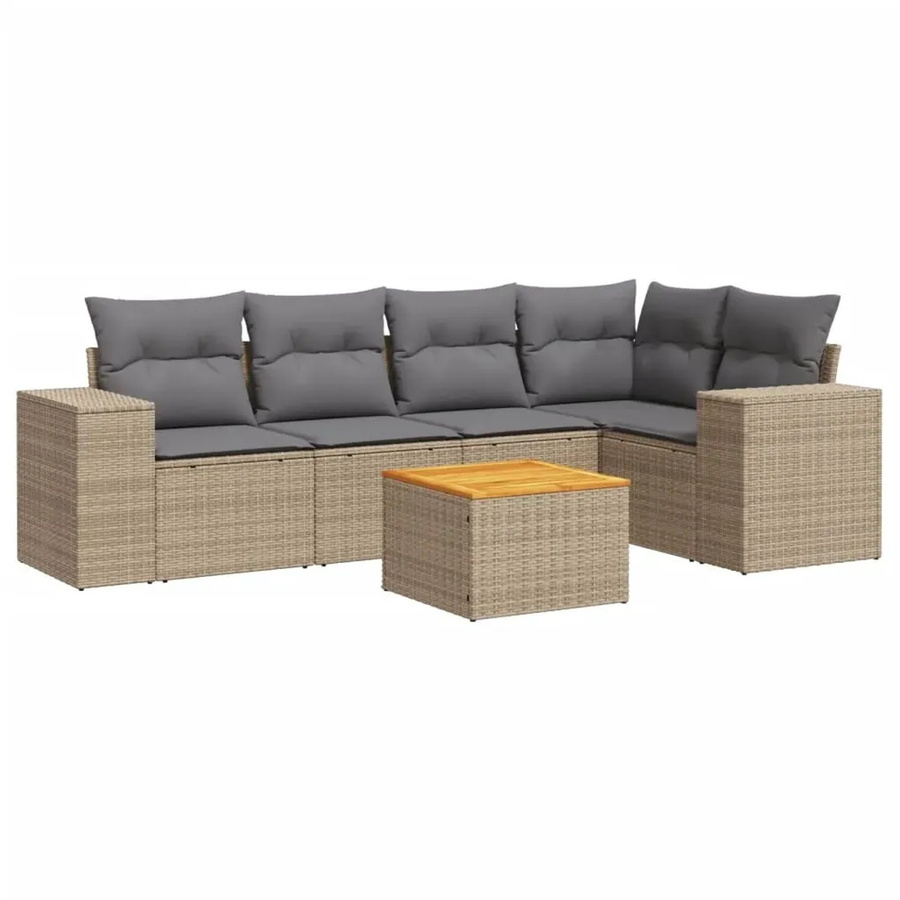vidaXL 6-teilige Garten-Sofagarnitur in L-Form aus Poly-Rattan und pulverbeschichtetem Stahl mit Kissen in Beige-Grau - Bild 2