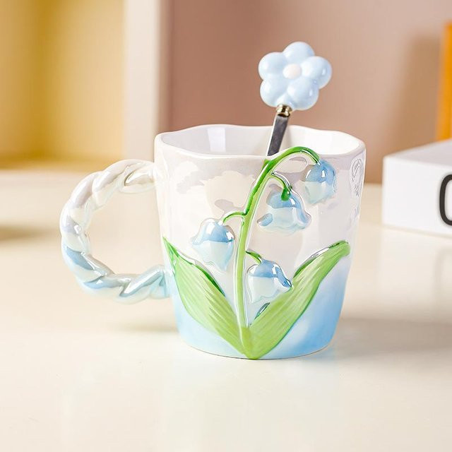 Handbemalter Keramikbecher von Yiran bag in Pink, Blau oder Mehrfarbig, Kaffeetasse und Wasserbecher für Mädchen und Erwachsene, Volumen: 400 ml - Bild 1