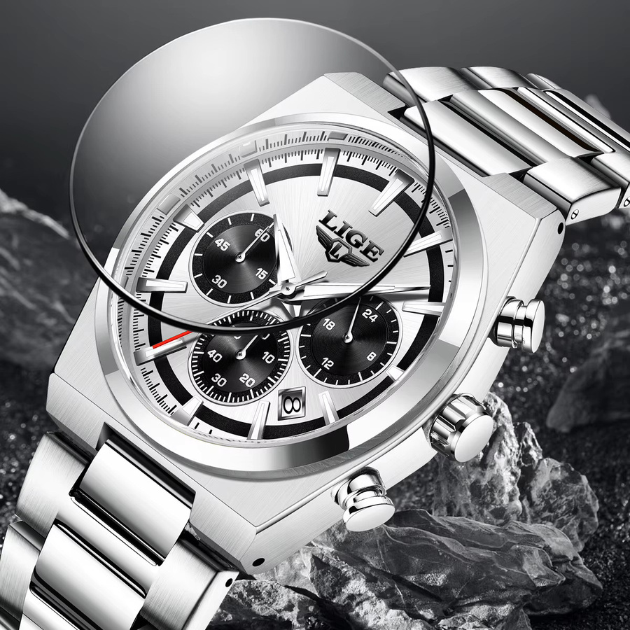 LIGE Chronograph Armbanduhr, Quarz, Edelstahl, Gold, Herren - Bild 2