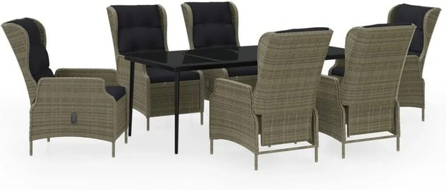 vidaXL 7-teilige Garten-Essgruppe aus PE-Rattan und Glas in Braun - Bild 1