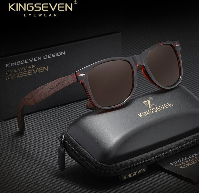 KINGSEVEN Sonnenbrille, Holz, Vollrand, square, schwarz, Herren - Bild 1