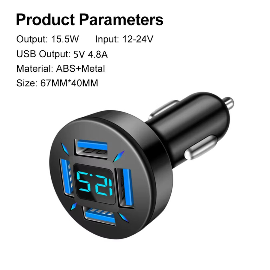 USB-Autoladegerät mit Digitalanzeige und Schnellladefunktion 3.0, USB-A Adapter für iPhone, Samsung, Xiaomi und Huawei, Schwarz - Bild 4