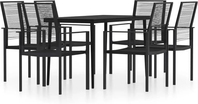 vidaXL 7-teilige Garten-Essgruppe in Schwarz aus Stahl, Glas und PVC-Hohlrattan - Bild 1