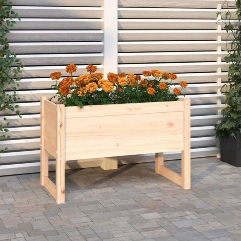 Vidaxl Pflanzkübel aus Massivholz in Braun und Beige, rechteckig und rustikal, B/T/H: 78 x 40 x 52 cm - Bild 1