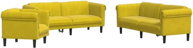 vidaXL 3-teilige Sofagarnitur aus Samt in Gelb mit 3-Sitzer, 2-Sitzer und Sessel mit Massivholzrahmen und Armlehnen - Bild 1