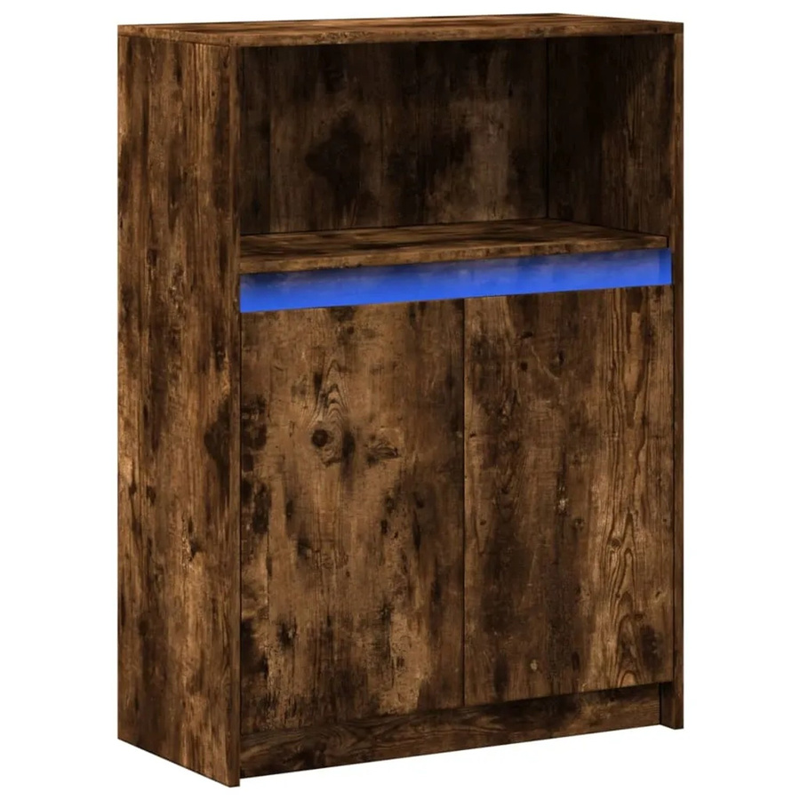 vidaXL Sideboard in Räuchereiche mit integrierter LED-Beleuchtung und Glas, Farbe: Braun, B/T/H: 72 x 34 x 100 cm - Bild 2