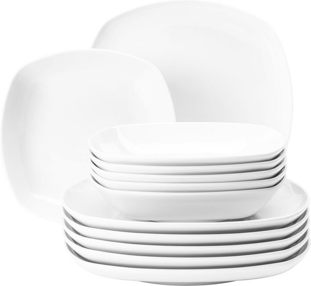 Seltmann Weiden Tafelservice Lido aus Porzellan, 12er Set, Weiß - Bild 1