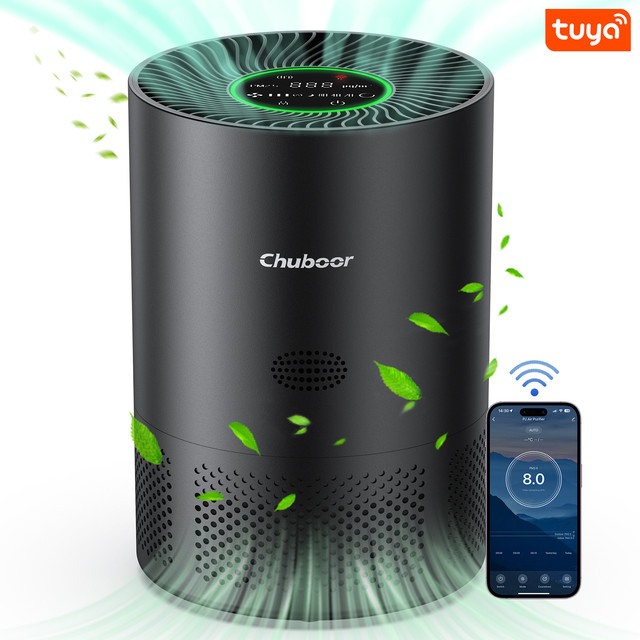 Chuboor Luftreiniger Schwarz mit H13 True HEPA Filter, PM2,5-Erkennung und WiFi-Funktion, 185 m³/h CADR - Bild 1