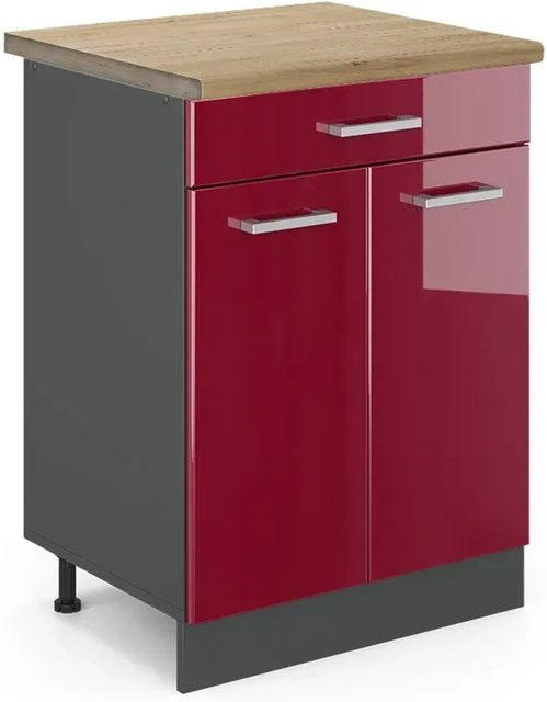Vicco Küchenunterschrank R-Line Bordeaux Hochglanz in Eiche mit Anthrazit Korpus, B/T/H: 81,6 x 60,0 x 60,0 cm - Bild 1