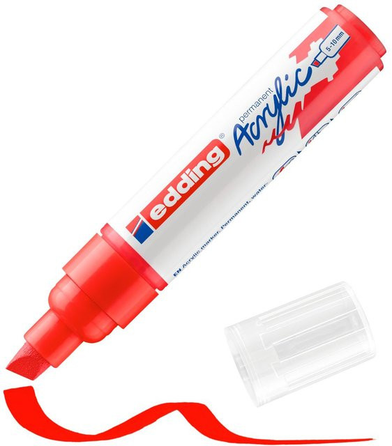 edding 5000 Acrylmarker Breit in Verkehrsrot mit Chisel-Spitze und Pigmentfarbe für permanente Markierungen - Bild 1