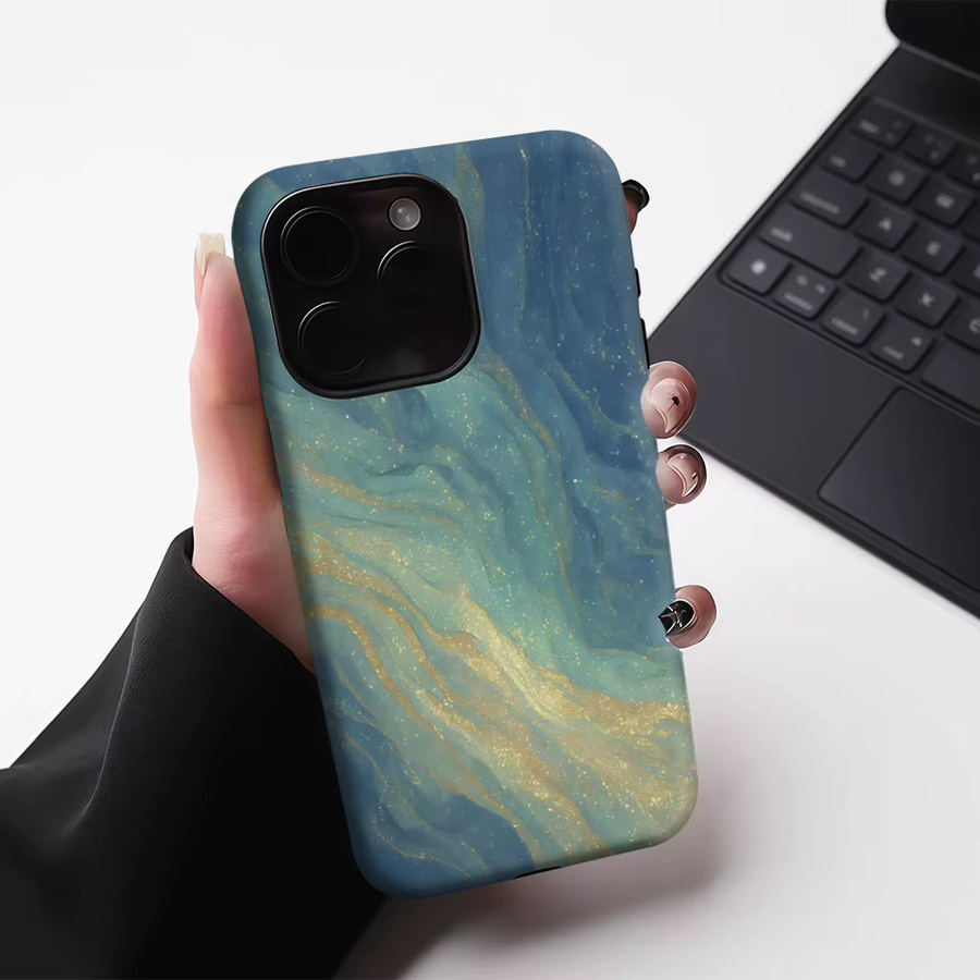 Potdemiel Navy Gilded Wave Magnetische Handyhülle für iPhone 17 16 15 14 13 Pro Max Plus Double-Layer Tough Case in Blau - Bild 4