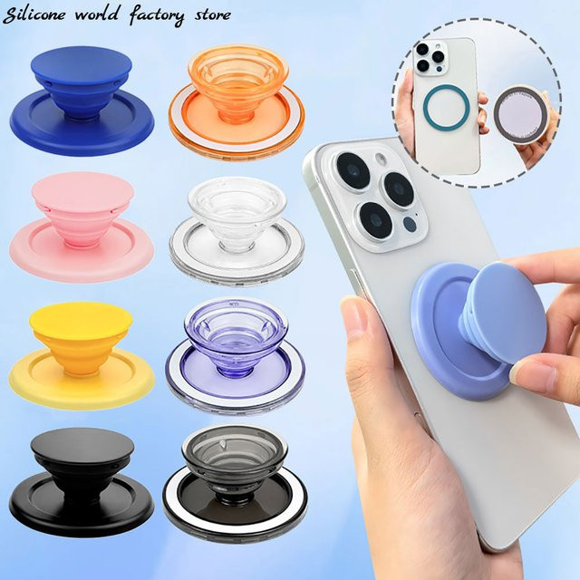 Silicone World Magnetischer faltbarer Handy-Griffhalter für MagSafe, tragbarer Finger-Erweiterungsständer in Schwarz - Bild 1