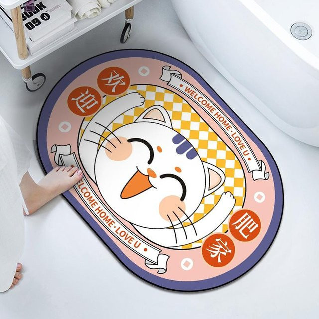 Cartoon Badezimmer Bodenmatte aus Diatomeenerde mit Tier-Motiv, schnelltrocknend und rutschfest, Mehrfarbig, B/T: 80 x 50 cm - Bild 1