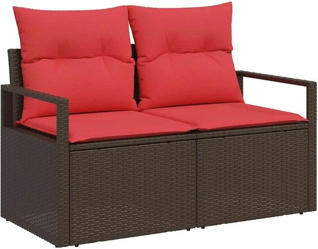 vidaXL Garten-Sofa aus Poly-Rattan mit Kissen in Braun, B/T/H: 120 x 62 x 69 cm - Bild 1
