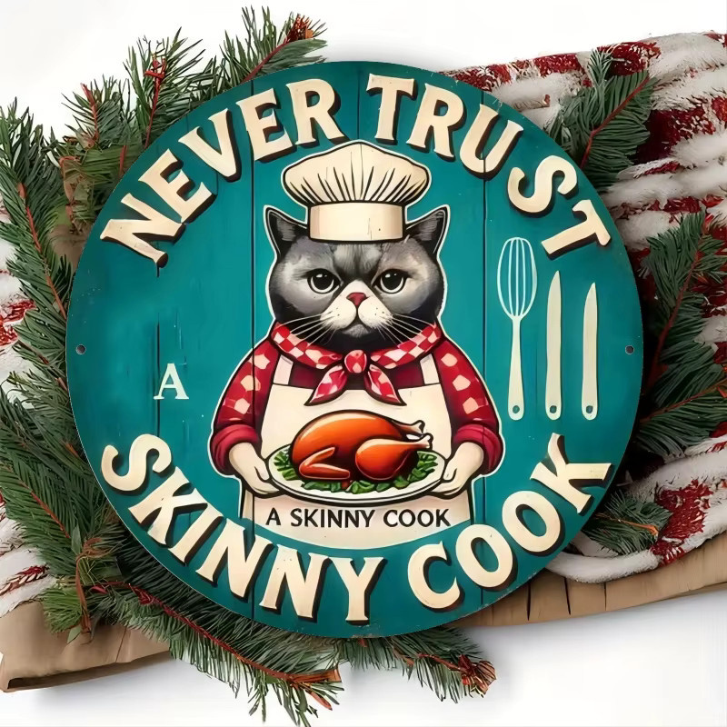 Rundes Metallschild Potdemiel Never Trust a Skinny Chef Wanddekoration im Vintage-Stil, Durchmesser: 20,32 cm, Mehrfarbig - Bild 5
