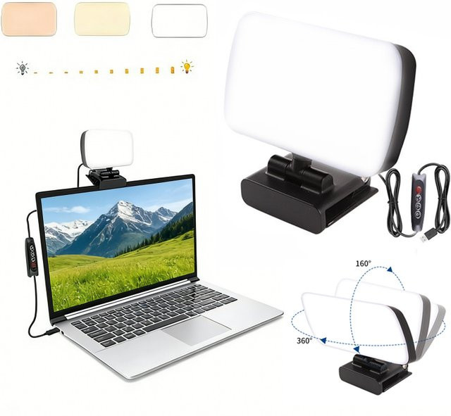 SZKOSTON Videokonferenz-Selfie-Lampe in Schwarz mit dimmbarer Beleuchtung und Clip für iPad, Computer-Webcam und Live-Streaming - Bild 1